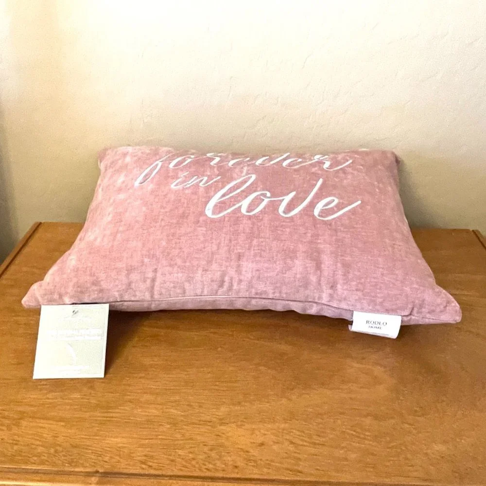 NEW Forever In Love Throw Pillow Stitched Rodeo Home Rectangle Feather Pink
